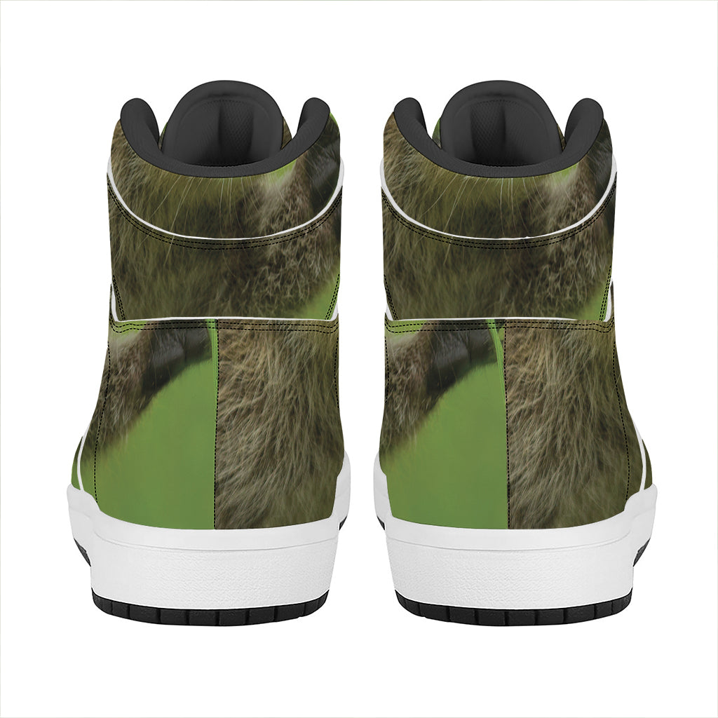 Raccoon And Flower Print High Top Leather Sneakers
