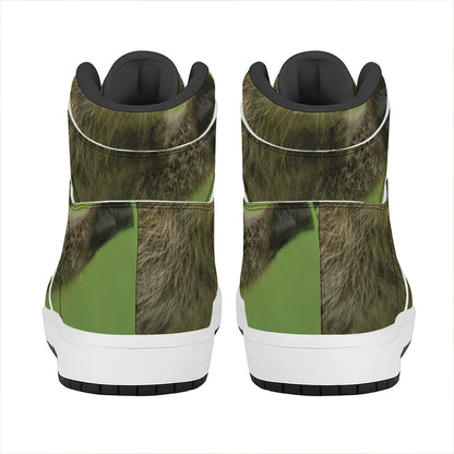 Raccoon And Flower Print High Top Leather Sneakers
