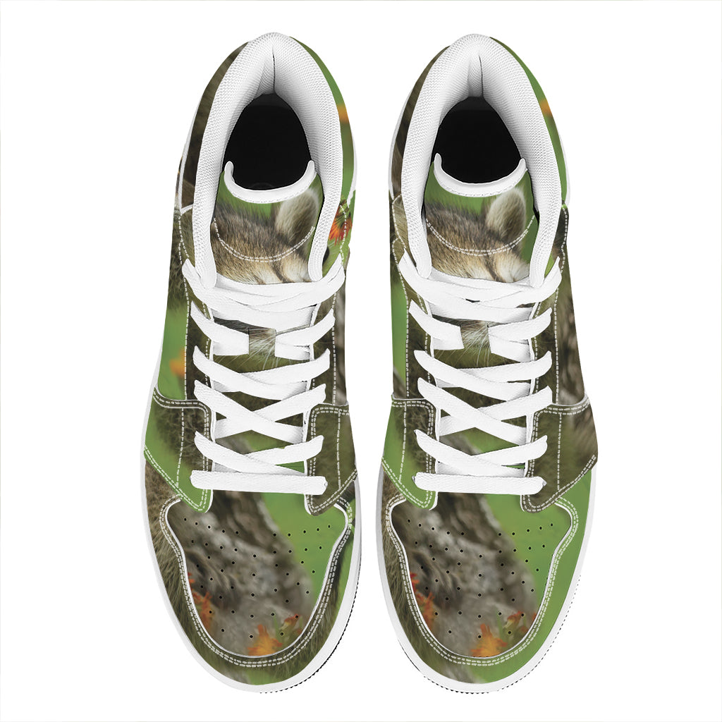 Raccoon And Flower Print High Top Leather Sneakers