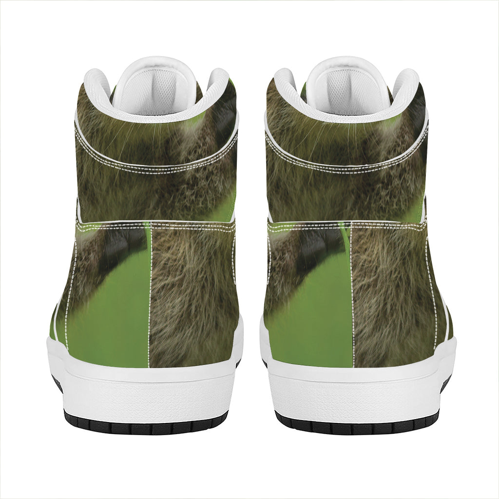 Raccoon And Flower Print High Top Leather Sneakers