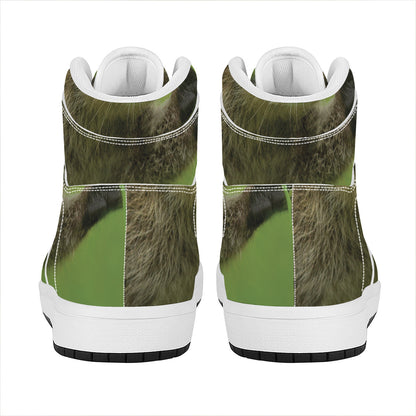 Raccoon And Flower Print High Top Leather Sneakers