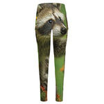 Raccoon And Flower Print High-Waisted Pocket Leggings