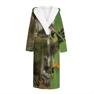 Raccoon And Flower Print Hooded Bathrobe