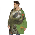 Raccoon And Flower Print Hoodie Blanket