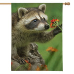 Raccoon And Flower Print House Flag