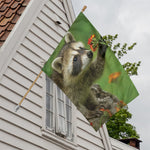 Raccoon And Flower Print House Flag