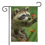 Raccoon And Flower Print House Flag
