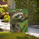 Raccoon And Flower Print House Flag