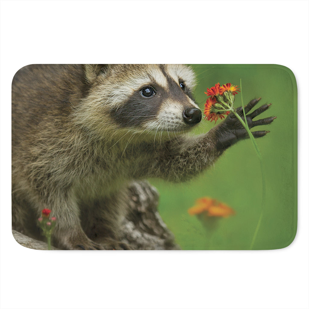 Raccoon And Flower Print Indoor Door Mat