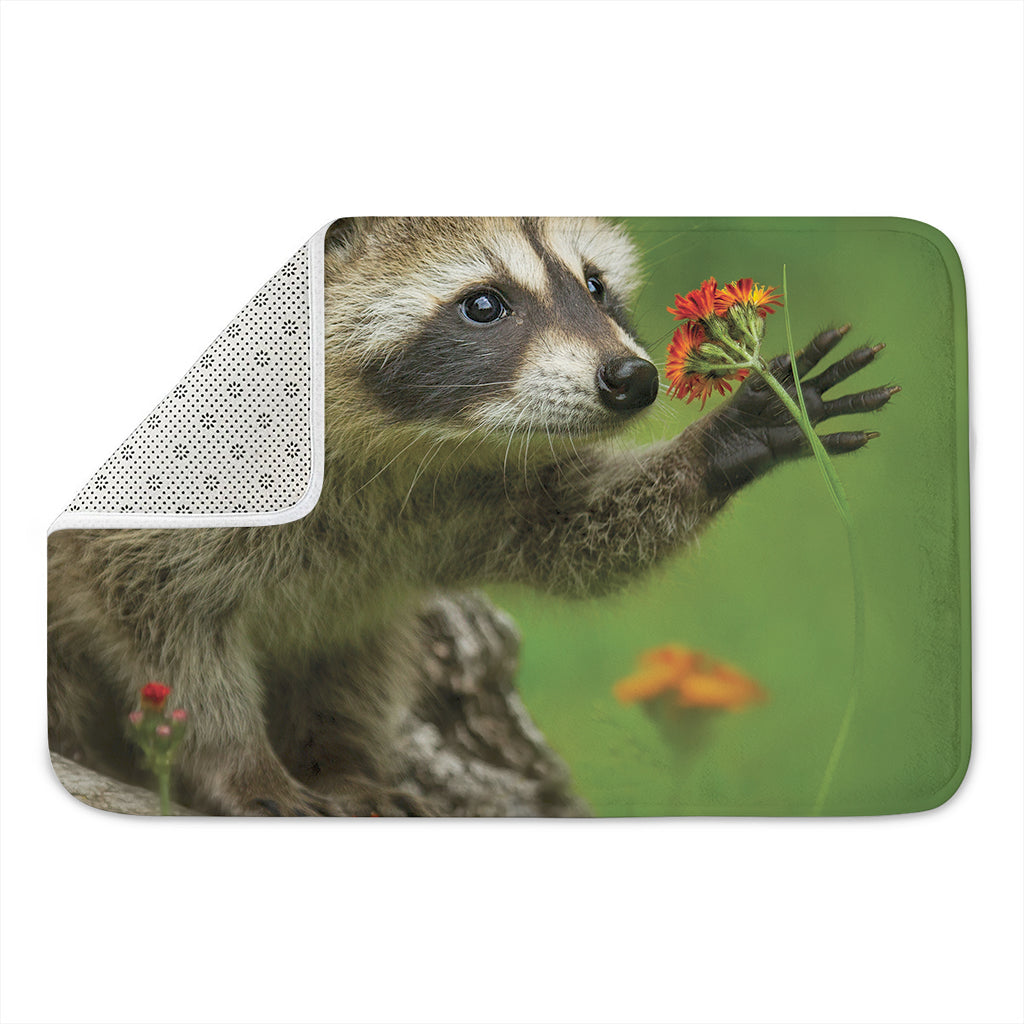 Raccoon And Flower Print Indoor Door Mat