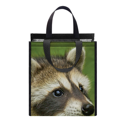Raccoon And Flower Print Insulated Lunch Tote