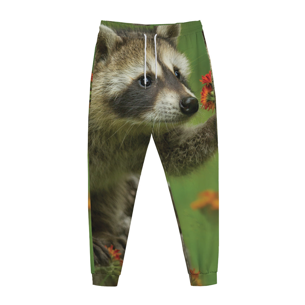 Raccoon And Flower Print Jogger Pants