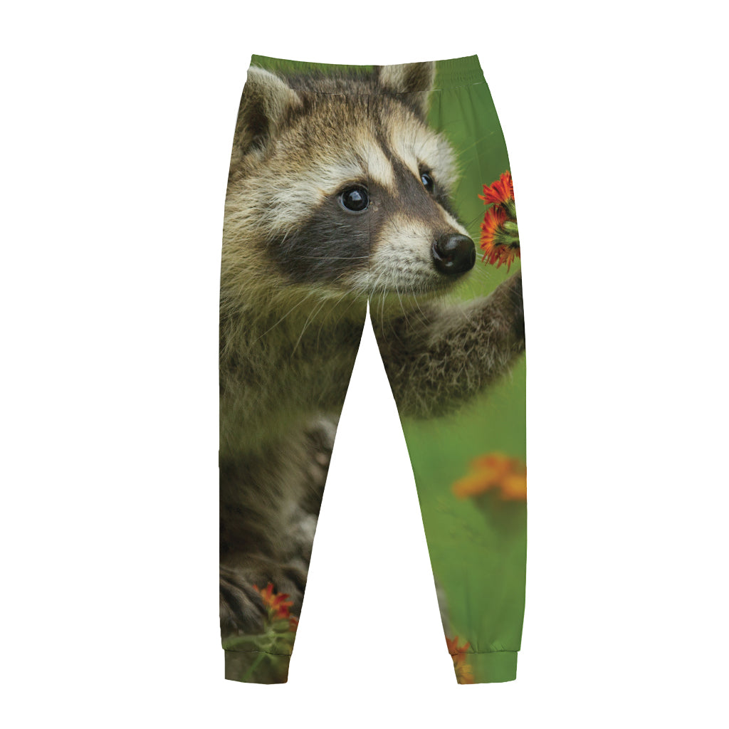 Raccoon And Flower Print Jogger Pants