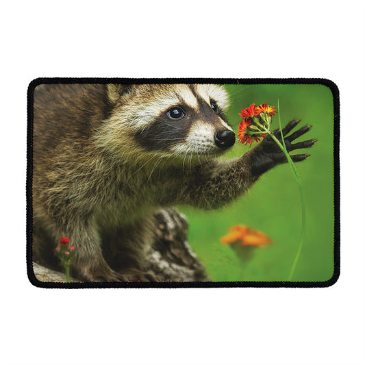 Raccoon And Flower Print Kitchen Mat