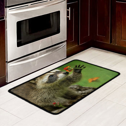 Raccoon And Flower Print Kitchen Mat