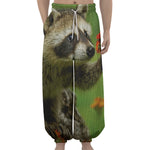 Raccoon And Flower Print Lantern Pants