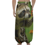 Raccoon And Flower Print Lantern Pants