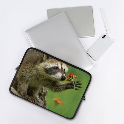 Raccoon And Flower Print Laptop Sleeve
