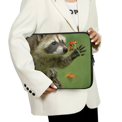 Raccoon And Flower Print Laptop Sleeve