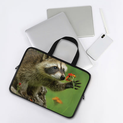 Raccoon And Flower Print Laptop Sleeve With Handle
