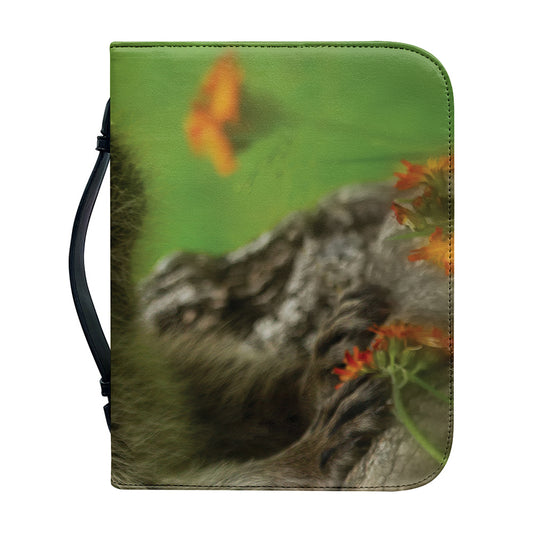 Raccoon And Flower Print Leather Bible Cover