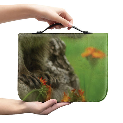 Raccoon And Flower Print Leather Bible Cover