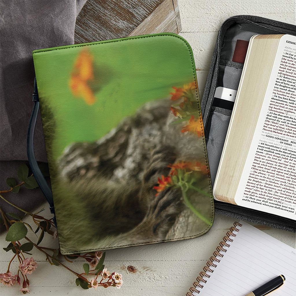 Raccoon And Flower Print Leather Bible Cover