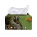 Raccoon And Flower Print Leather Tissue Box Cover