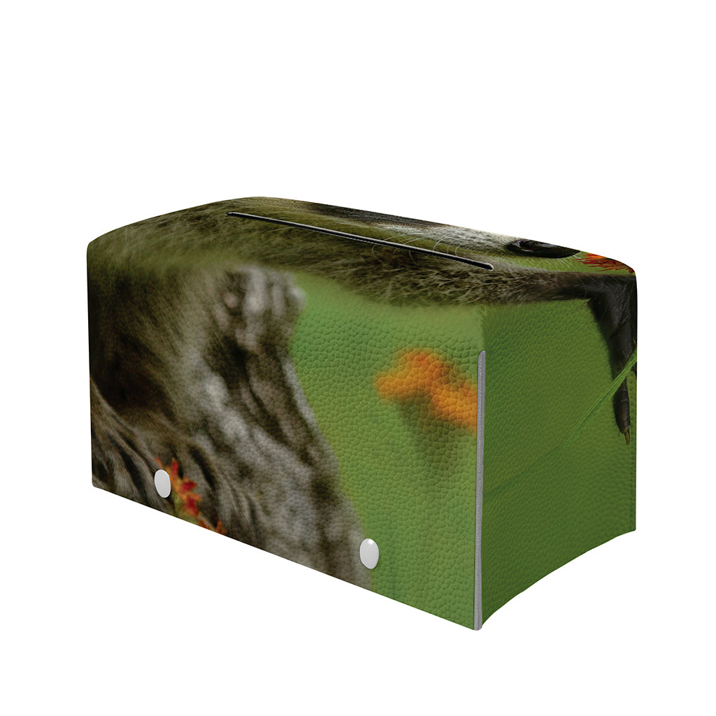 Raccoon And Flower Print Leather Tissue Box Cover