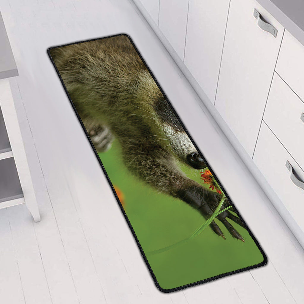 Raccoon And Flower Print Long Kitchen Mat