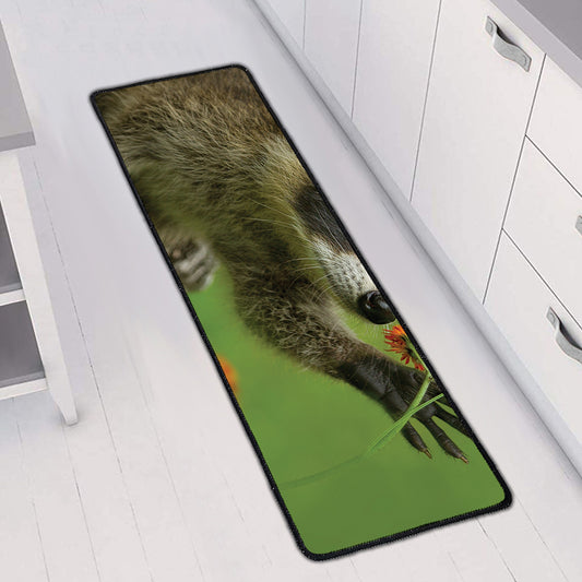 Raccoon And Flower Print Long Kitchen Mat