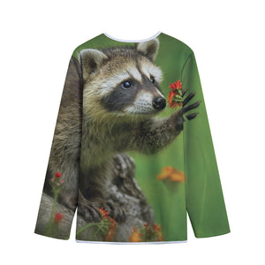 Raccoon And Flower Print Long Sleeve Short Coat