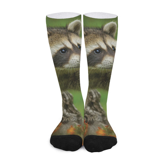 Raccoon And Flower Print Long Socks