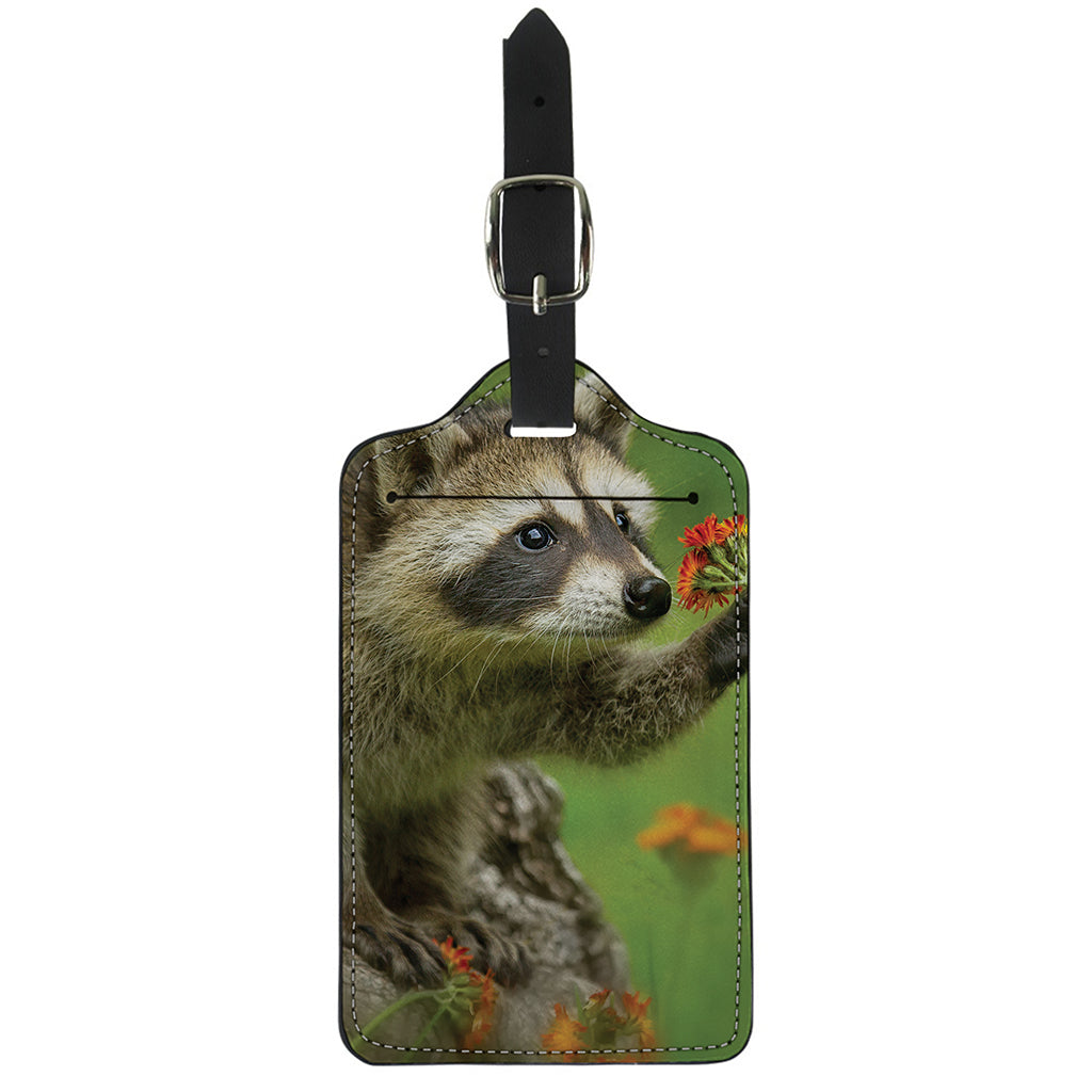 Raccoon And Flower Print Luggage Tag