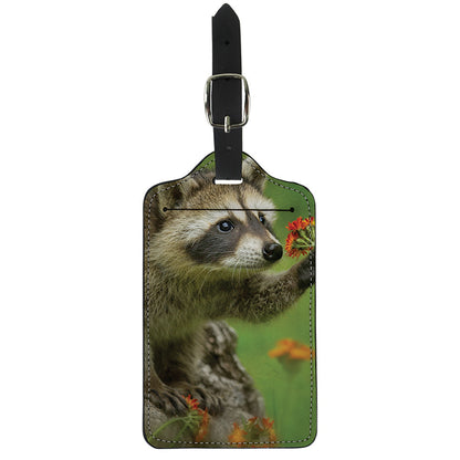 Raccoon And Flower Print Luggage Tag