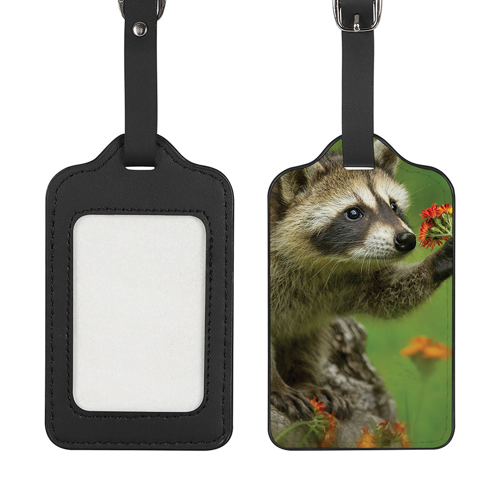 Raccoon And Flower Print Luggage Tag