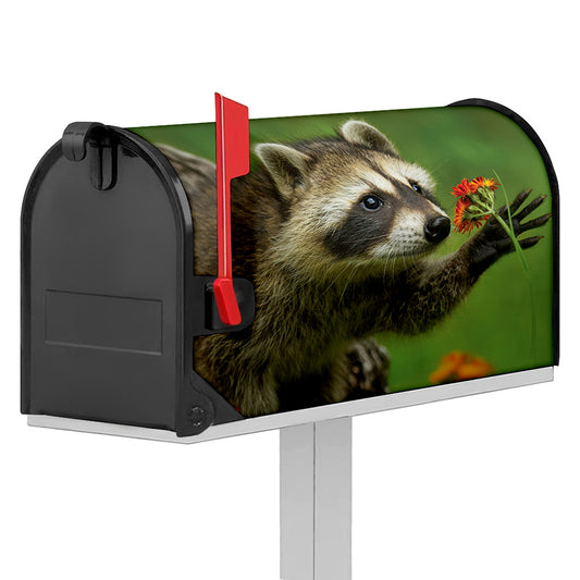 Raccoon And Flower Print Mailbox Cover