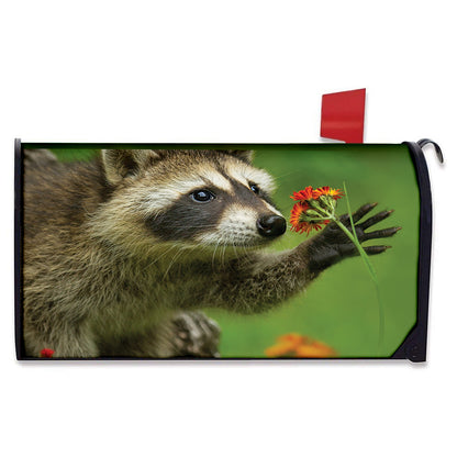 Raccoon And Flower Print Mailbox Cover