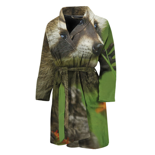 Raccoon And Flower Print Men's Bathrobe