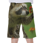 Raccoon And Flower Print Men's Beach Shorts
