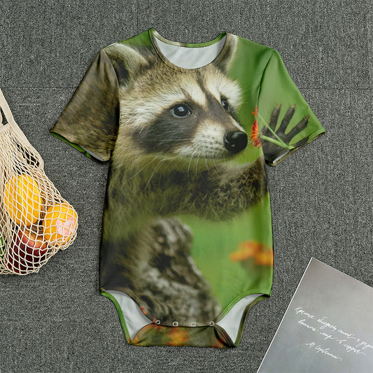 Raccoon And Flower Print Men's Bodysuit