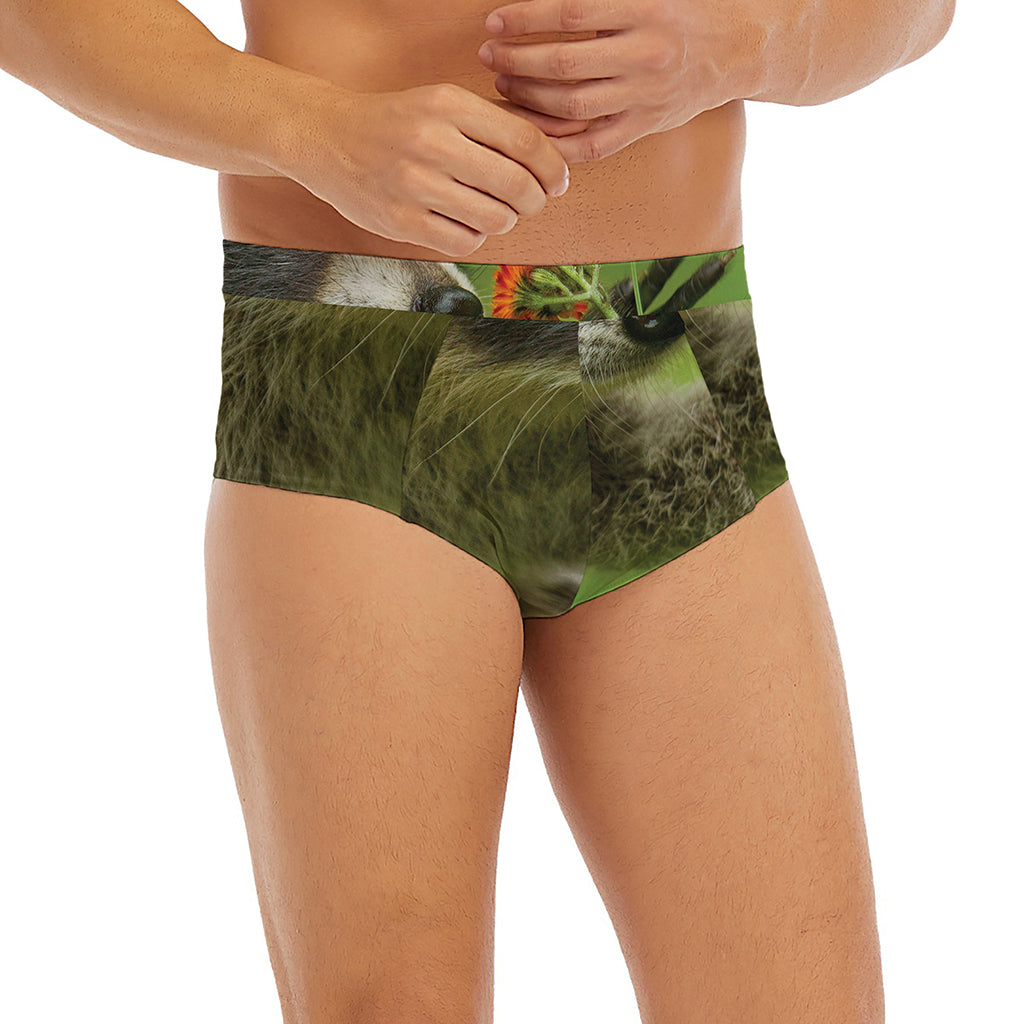 Raccoon And Flower Print Men's Briefs