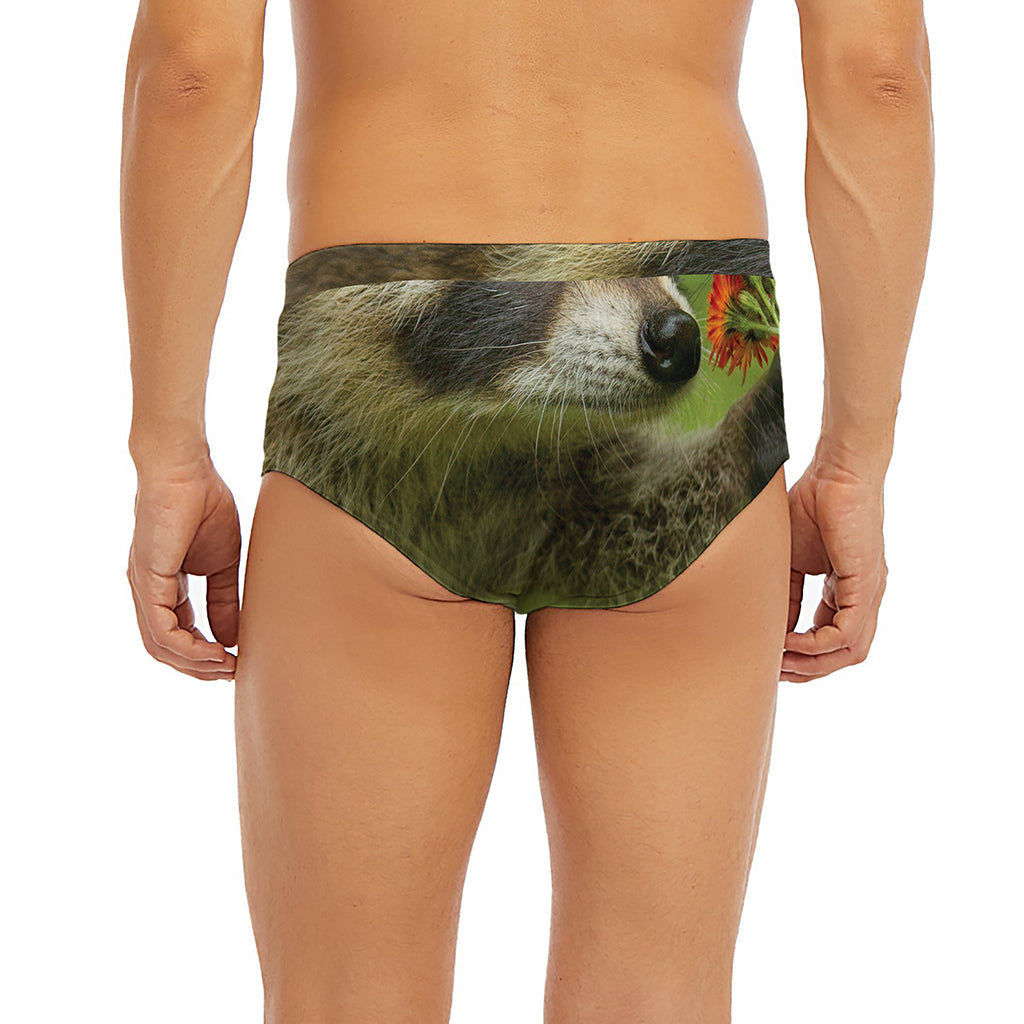Raccoon And Flower Print Men's Briefs