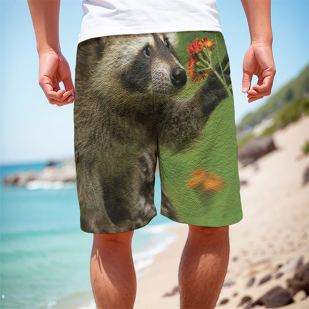 Raccoon And Flower Print Men's Cargo Shorts