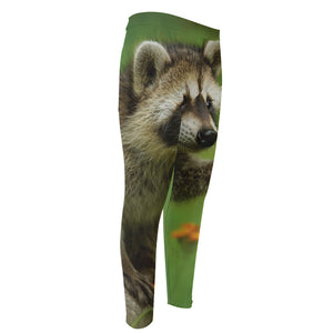 Raccoon And Flower Print Men's Compression Pants