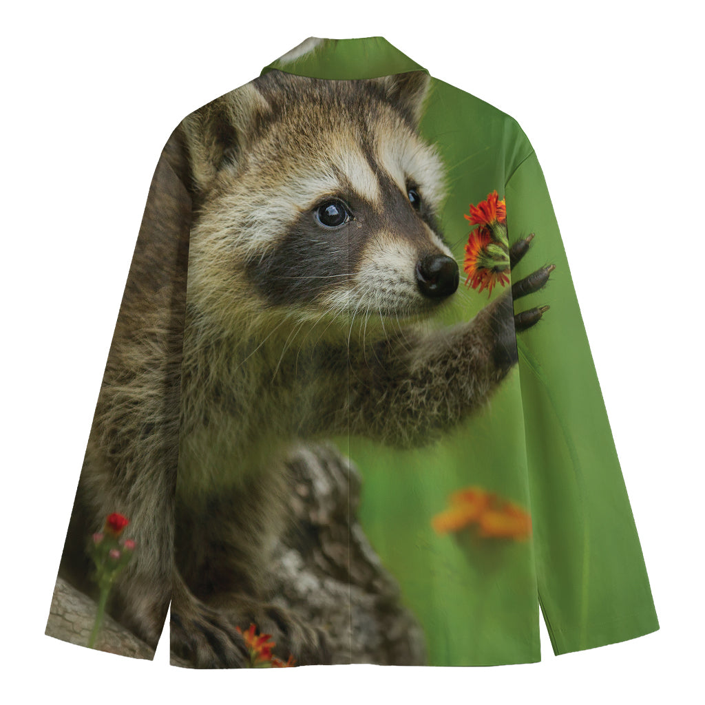 Raccoon And Flower Print Men's Cotton Blazer