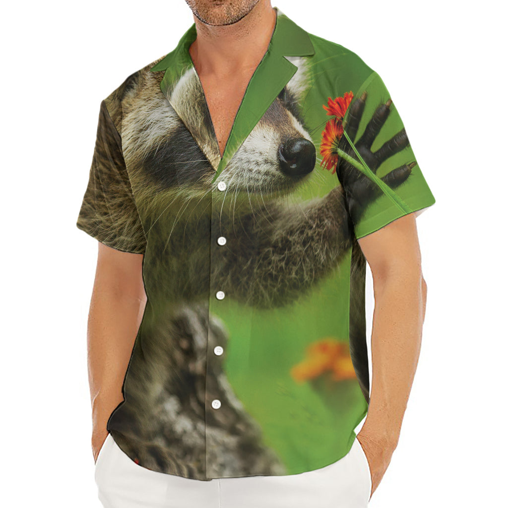 Raccoon And Flower Print Men's Deep V-Neck Shirt