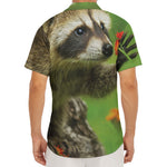 Raccoon And Flower Print Men's Deep V-Neck Shirt