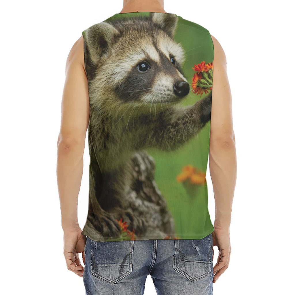 Raccoon And Flower Print Men's Fitness Tank Top
