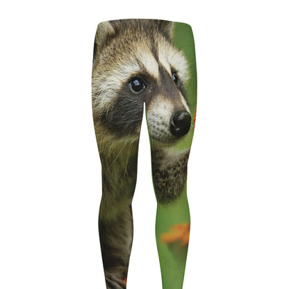 Raccoon And Flower Print Men's leggings